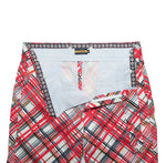 Men's Gurkha Pants Red White Plaid Check Slim High Waist Flat Front Dress Trousers 36