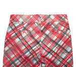 Men's Gurkha Pants Red White Plaid Check Slim High Waist Flat Front Dress Trousers 36