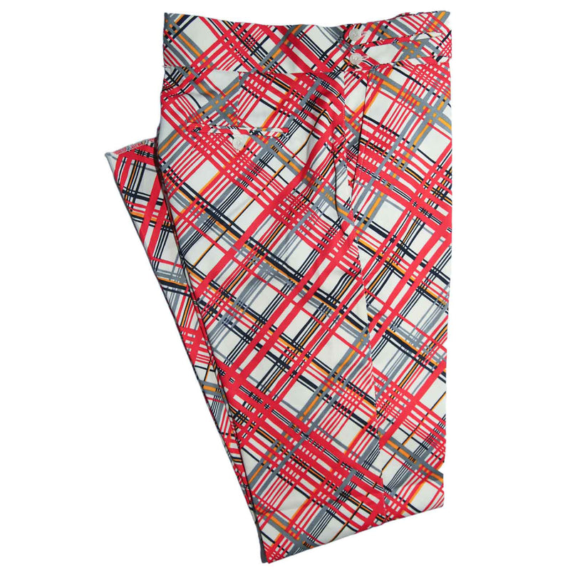 Men's Gurkha Pants Red White Plaid Check Slim High Waist Flat Front Dress Trousers 36