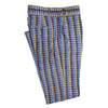 Men's Gurkha Pants Blue Beige Plaid Check Slim High Waist Flat Front Dress Trousers 36