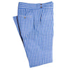 Men's Gurkha Pants Blue White Plaid Check Slim High Waist Flat Front Dress Trousers 36