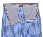Men's Gurkha Pants Blue White Plaid Check Slim High Waist Flat Front Dress Trousers 36