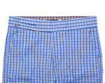 Men's Gurkha Pants Blue White Plaid Check Slim High Waist Flat Front Dress Trousers 36