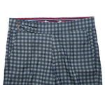Men's Gurkha Pants Blue Check Plaid Slim High Waist Flat Front Dress Trousers 36