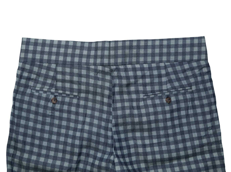 Men's Gurkha Pants Blue Check Plaid Slim High Waist Flat Front Dress Trousers 36