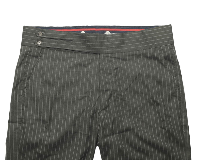 Men's Gurkha Pants Gray Pinstripe Wool Slim High Waist Flat Front Dress Trousers 36