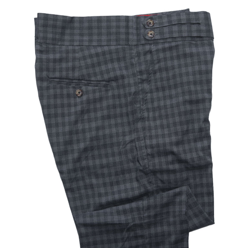 Men's Gurkha Pants Gray Plaid Check Wool Stretch Slim High Waist Flat Front Dress Trousers 36