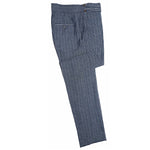 Men's Gurkha Pants Blue White Striped Cotton Slim High Waist Flat Front Dress Trousers 36
