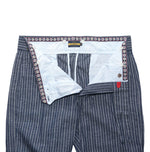 Men's Gurkha Pants Blue White Striped Cotton Slim High Waist Flat Front Dress Trousers 36