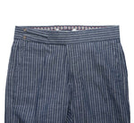 Men's Gurkha Pants Blue White Striped Cotton Slim High Waist Flat Front Dress Trousers 36