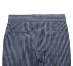 Men's Gurkha Pants Blue White Striped Cotton Slim High Waist Flat Front Dress Trousers 36