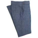 Men's Gurkha Pants Blue White Striped Cotton Slim High Waist Flat Front Dress Trousers 36