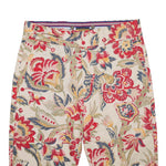 Men's Gurkha Pants Beige Red Floral Cotton Slim High Waist Flat Front Dress Trousers 34
