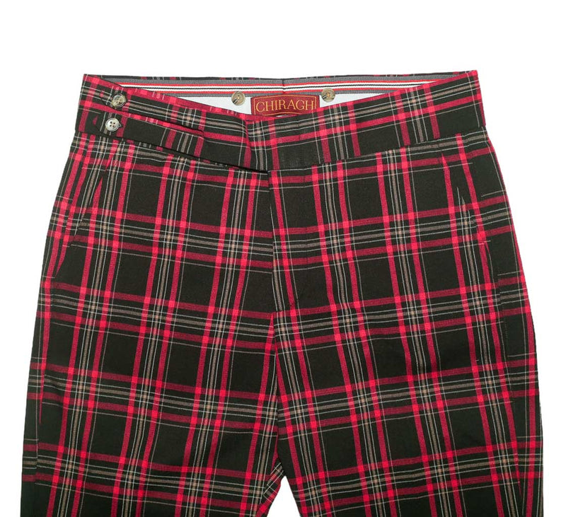 Men's Gurkha Pants Black Red Beige Plaid Check Wool Slim High Waist Flat Front Dress Trousers 32