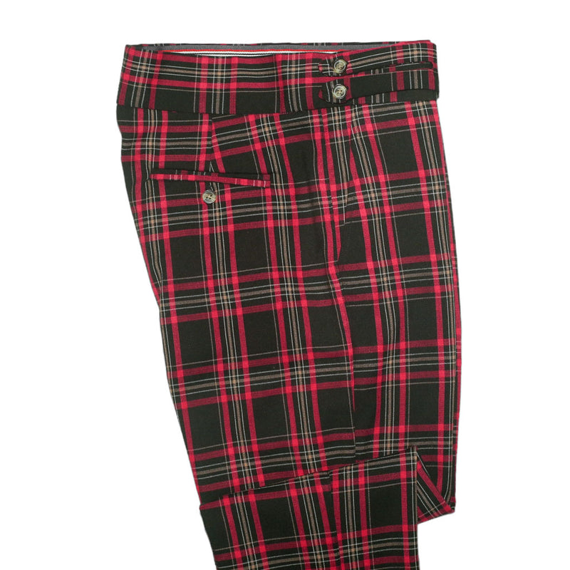 Men's Gurkha Pants Black Red Beige Plaid Check Wool Slim High Waist Flat Front Dress Trousers 34