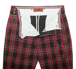 Men's Gurkha Pants Black Red Beige Plaid Check Wool Slim High Waist Flat Front Dress Trousers 34