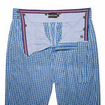 Men's Gurkha Pants Blue White Check Cotton Slim High Waist Flat Front Dress Trousers 34