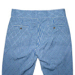 Men's Gurkha Pants Blue White Check Cotton Slim High Waist Flat Front Dress Trousers 34