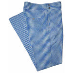 Men's Gurkha Pants Blue White Check Cotton Slim High Waist Flat Front Dress Trousers 34