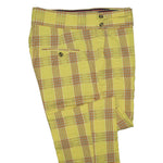 Men's Gurkha Pants Yellow Orange Plaid Check Cotton Slim High Waist Flat Front Dress Trousers 34