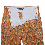 Men's Gurkha Pants Orange Floral Slim Straight High Waist Flat Front Dress Trousers 34