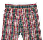 Men's Gurkha Pants Green Red Plaid Check Slim High Waist Flat Front Dress Trousers 34