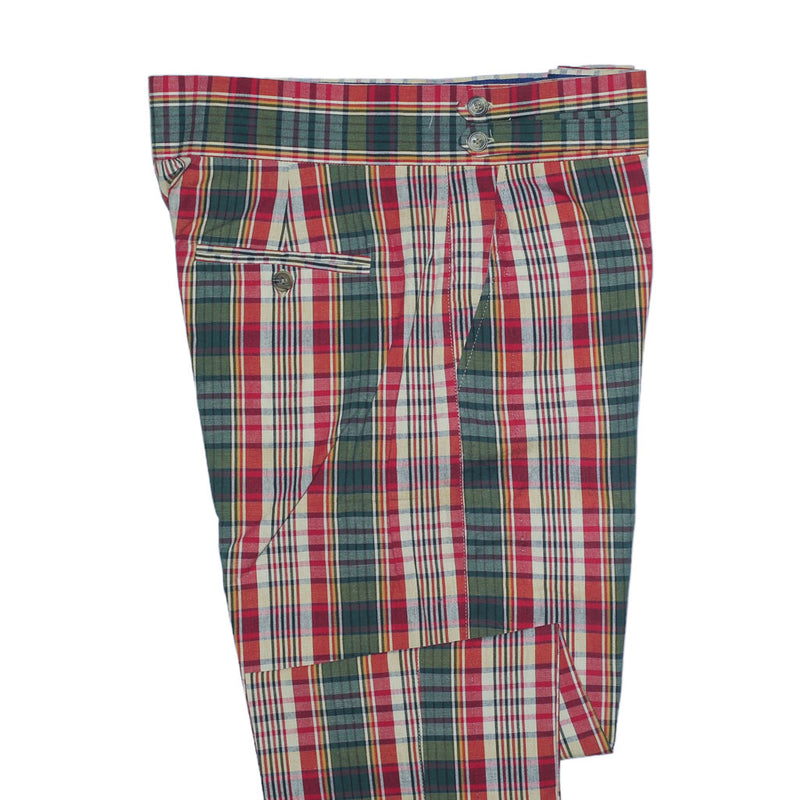 Men's Gurkha Pants Green Red Plaid Check Slim High Waist Flat Front Dr CHIRAGH Men's Gurkha Pants Green Red Plaid Check Slim High Waist Flat Front Dr CHIRAGH