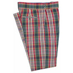 Men's Gurkha Pants Green Red Plaid Check Slim High Waist Flat Front Dress Trousers 34