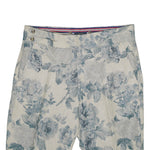 Men's Gurkha Pants Beige Blue Floral Cotton Slim Straight High Waist Flat Front Dress Trousers 34