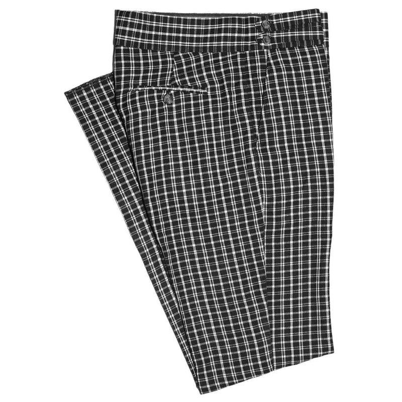 Men's Gurkha Pants Black White Plaid Check Cotton Slim High Waist Flat Front Dress Trousers 34