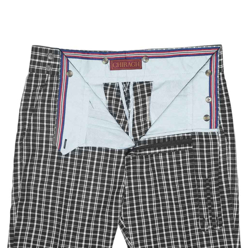 Men's Gurkha Pants Black White Plaid Check Cotton Slim High Waist Flat Front Dress Trousers 34