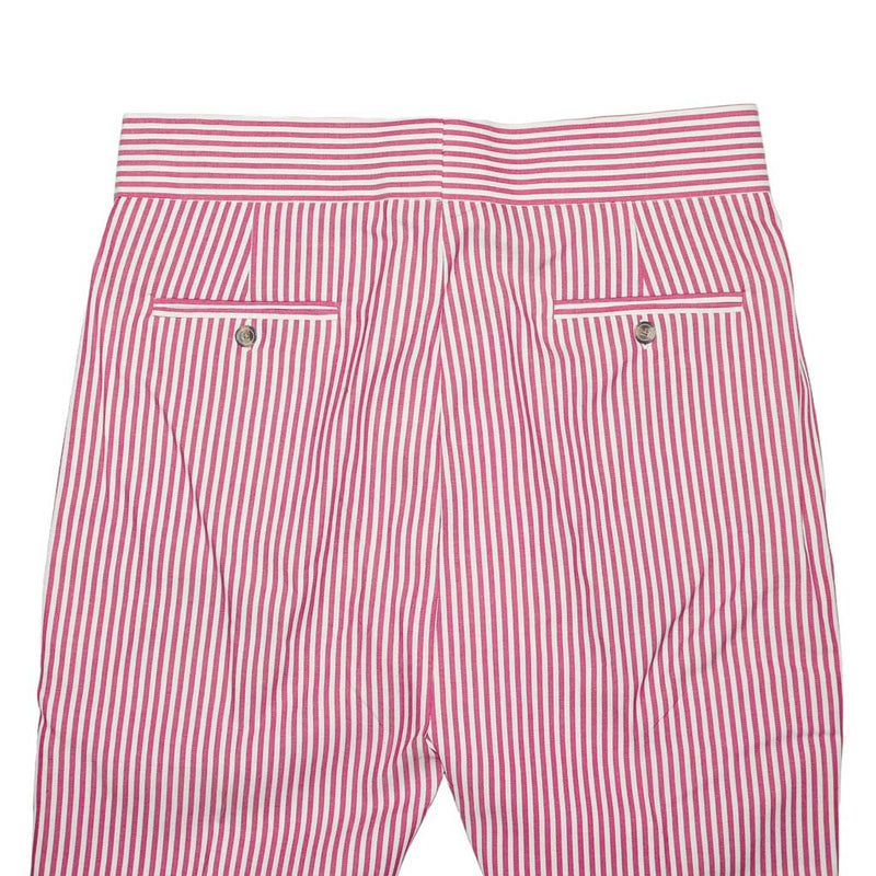 Men's Gurkha Pants Red White Bengal Striped Cotton Slim High Waist Flat Front Dress Trousers 34