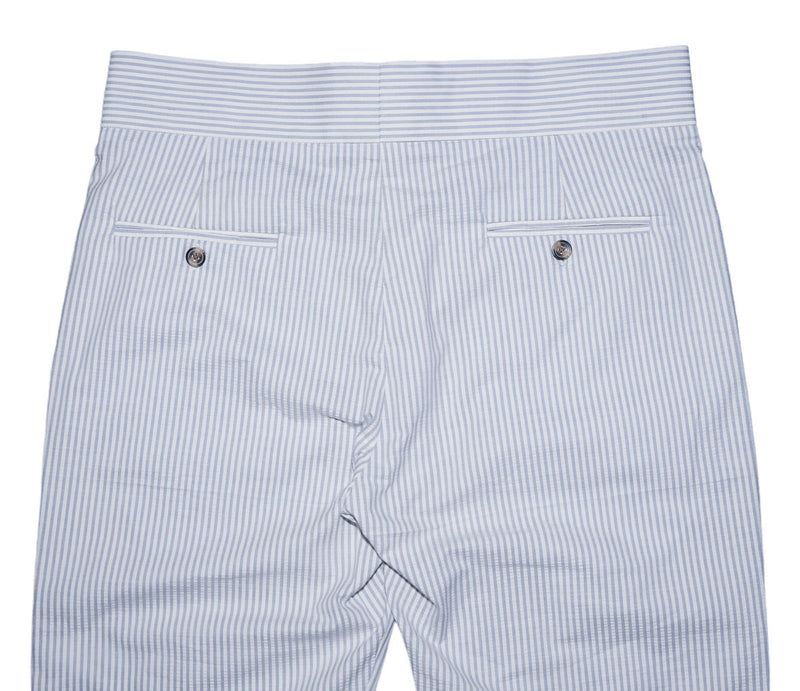 Mens Gurkha Pants Blue White Striped Seersucker Slim High Waist Flat Front 34