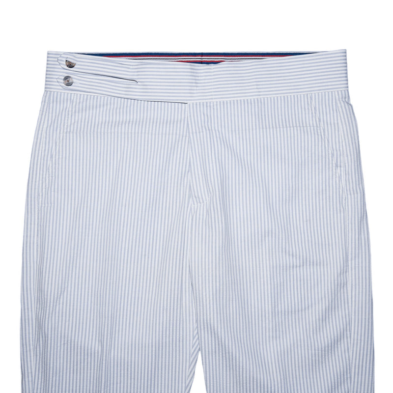 Mens Gurkha Pants Blue White Striped Seersucker Slim High Waist Flat Front 34