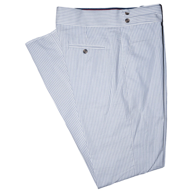Mens Gurkha Pants Blue White Striped Seersucker Slim High Waist Flat Front 34