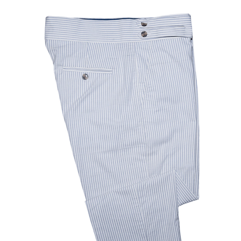 Mens Gurkha Pants Blue White Striped Seersucker Slim High Waist Flat Front 34