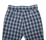 Mens Gurkha Pants Blue White Green Tartan Plaid Slim High Waist Flat Front 34