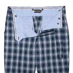 Mens Gurkha Pants Blue White Green Tartan Plaid Slim High Waist Flat Front 34