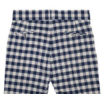 Mens Gurkha Pants Blue Beige Check Plaid Slim Straight High Waist Flat Front 34