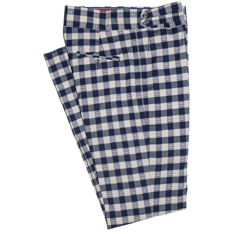 Mens Gurkha Pants Blue Beige Check Plaid Slim Straight High Waist Flat Front 34