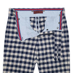 Mens Gurkha Pants Blue Beige Check Plaid Slim Straight High Waist Flat Front 34