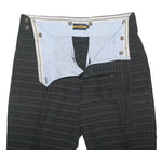 Mens Gurkha Pants Gray Blue Striped Slim High Waist Flat Front Dress Trousers 34