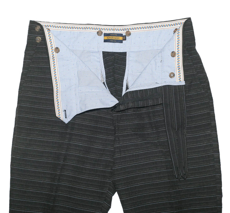 Mens Gurkha Pants Gray Blue Striped Slim High Waist Flat Front Dress Trousers 34