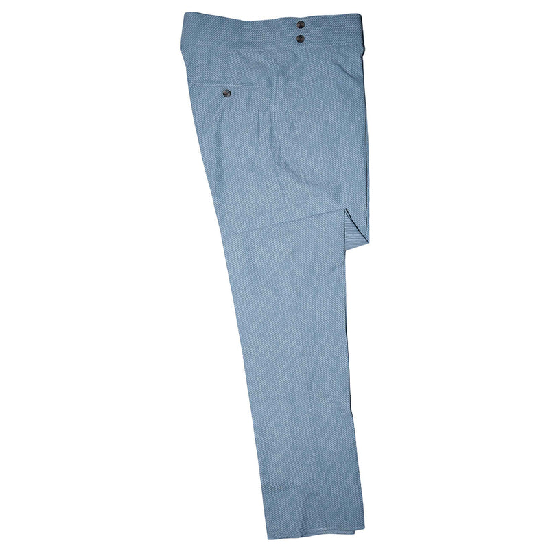 Mens Gurkha Pants Blue White Striped Cotton High Waist Flat Front Trousers 34
