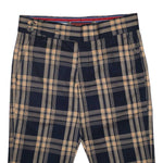 Mens Gurkha Pants Beige Navy Blue Plaid Check Wool Slim High Waist Flat Front 34