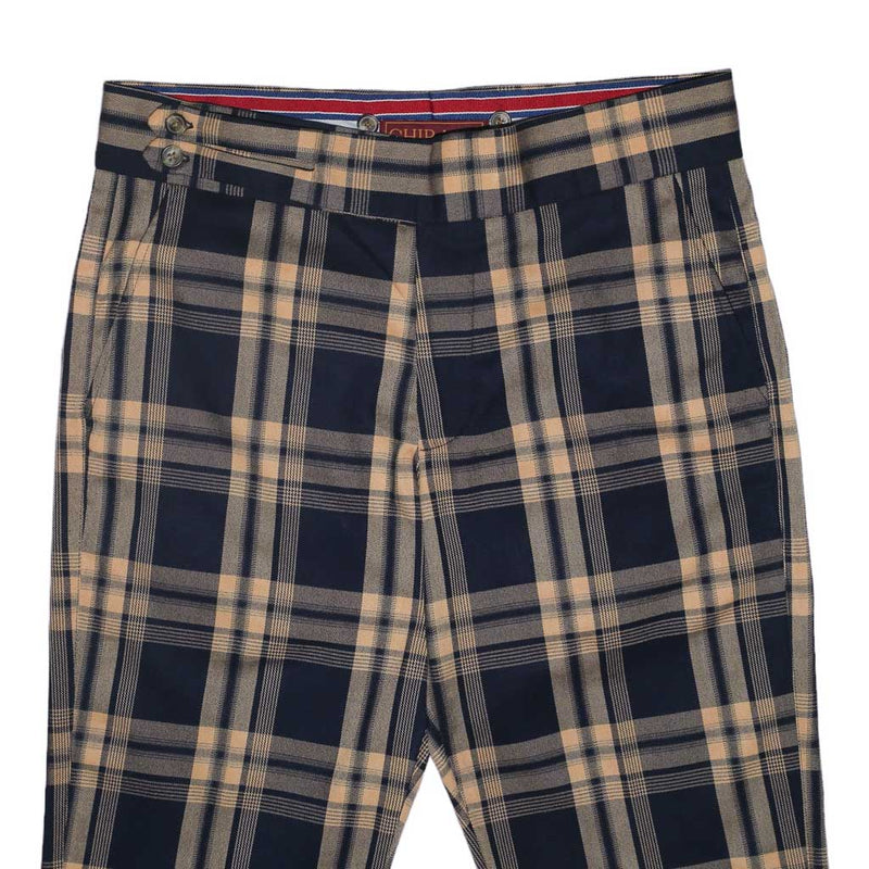Mens Gurkha Pants Beige Navy Blue Plaid Check Wool Slim High Waist Flat Front 34