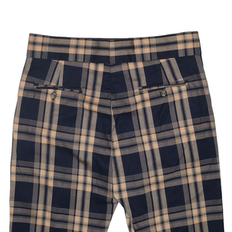 Mens Gurkha Pants Beige Navy Blue Plaid Check Wool Slim High Waist Flat Front 34