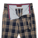 Mens Gurkha Pants Beige Navy Blue Plaid Check Wool Slim High Waist Flat Front 34