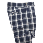 Men's Gurkha Pants Blue White Plaid Wool Slim High Waist Flat Front Dress Trousers 36