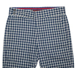 Mens Gurkha Pants Blue Check Plaid Slim High Waist Flat Front Dress Trousers 34